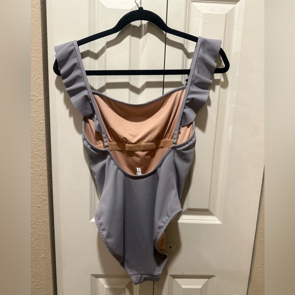Madewell Second Wave Ribbed Ruffle-Strap One-Piece Swimsuit Periwinkle , size S - Picture 4 of 7
